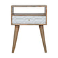 Capsule Bedside with Open Slot by Maple Manor, mango wood bedside table with open slot and white drawer panel